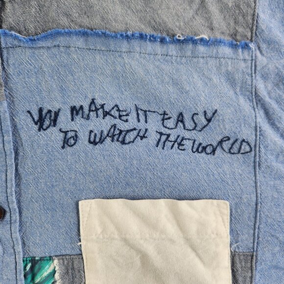 Desigual Regular XL Blue White Colorblock Floral Long Sleeve Button Up Shirt Reg - Picture 6 of 16